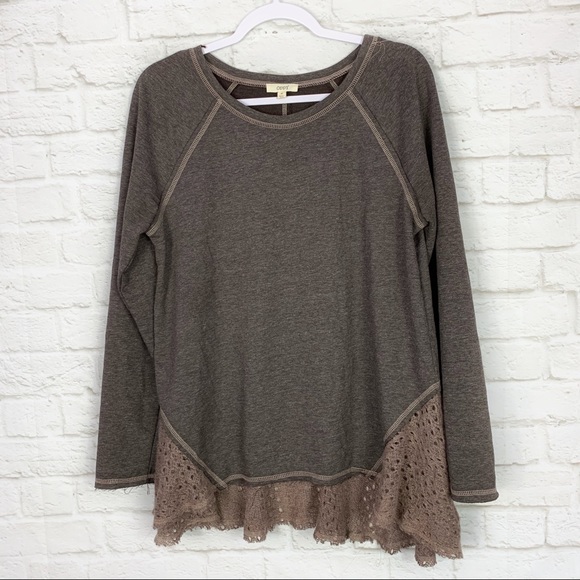 ODDY Tops - Oddy Boho Peekaboo Knit Scoop Neck LongSleeve Top